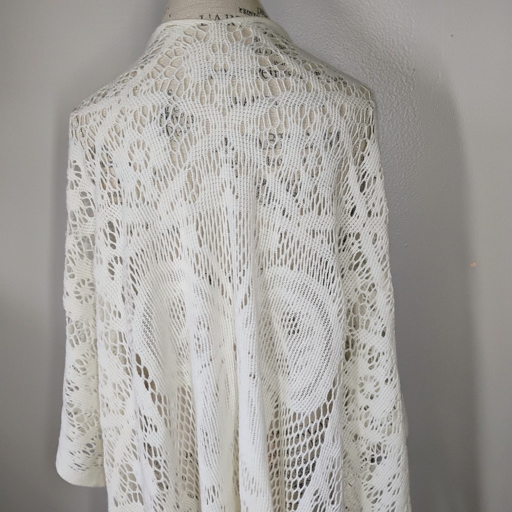 Vintage Butterfly Crochet Knit Shawl Womens One Size Ivory Boho Fairy Grannycore - Picture 2 of 11